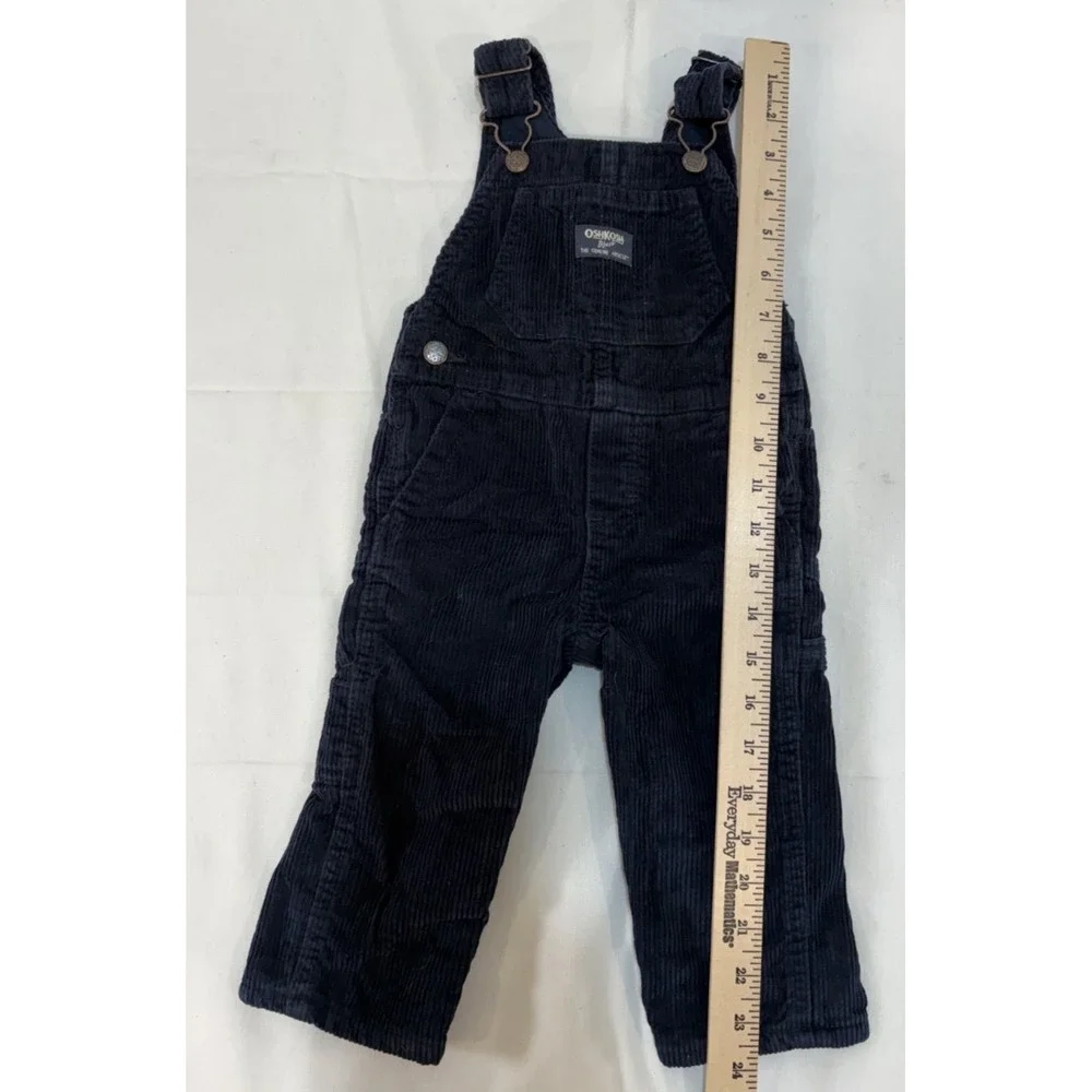Osh Kosh B'Gosh Dark Navy Blue Corduroy Overalls Size 12M Vestbak Snaps